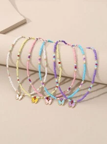 Set de 5 collares con cuentas con forma de corazón y flor para niñas