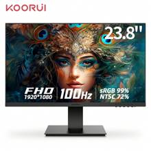 KOORUI 24 英寸电脑显示器 FHD 1920 X 1080p 100HZ，内置扬声器，超薄边框，75 毫米 VESA 安装，倾斜可调，兼容 VGA，黑色 - 美標插頭 - 查看 1