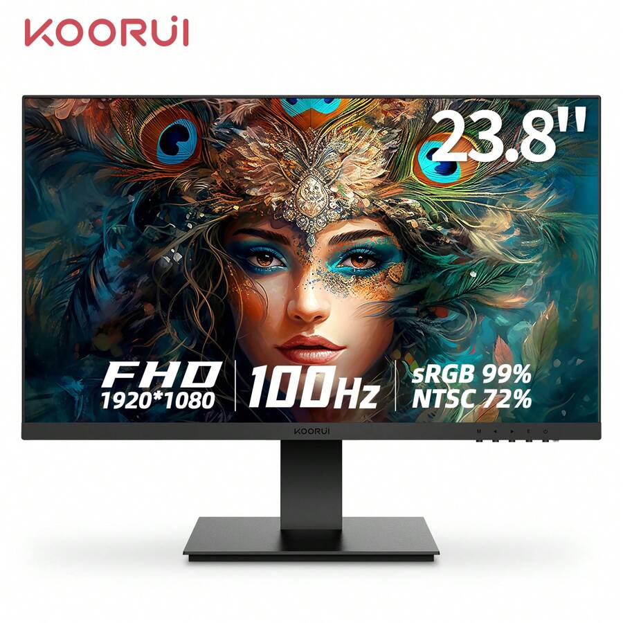 KOORUI 24 英寸电脑显示器 FHD 1920 X 1080p 100HZ，内置扬声器，超薄边框，75 毫米 VESA 安装，倾斜可调，兼容 VGA，黑色 - 美標插頭 - 查看 1