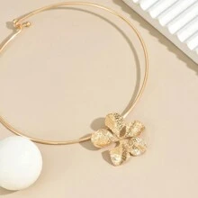 时尚金属颈链，配以金花吊坠，优雅奢华，适合情人节、妈妈、母亲、母亲节、礼物 - 金黃色 - 查看 3