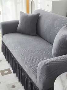 1 bucată husă elastică pentru canapea, fibră de poliester în stil modern, cu design de fustă cu model geometric, protecție antipraf și anti-alunecare, potrivire universală pentru canapea cu 1/2/3/4 locuri, toate anotimpurile