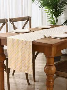 Miater 1pc Table Runner, Velvet Fabric With Hot Stamping Printing - Gold - View 5