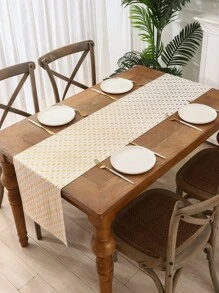 Miater 1pc Table Runner, Velvet Fabric With Hot Stamping Printing - Gold - View 6