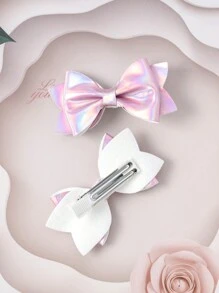 2pcs Fashionable Children's Hair Clips With Bow Design
