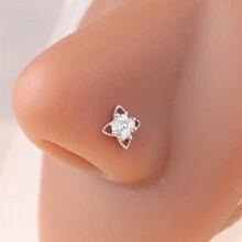1Pc Clover Shape Nose Rings Studs L Bone Shiny White CZ Nose Piercing Jewelry For Women Girl Valentines,Mom,Mother,Mother's Day,Gift - Clover - View 8