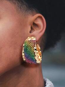 3對beverly貴婦風格彩色金屬吊墜耳環,粉紅色、香檳色鑽石為女性、女孩派對的禮物 - 彩色 - 查看 6