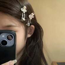 1pc Women's Pink Y2K Style Rhinestone Butterfly Hair Clip For Daily Use - Pink - View 7