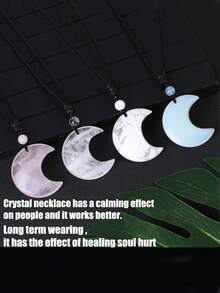 1件装灵气疗愈新月水晶项链天然石吊坠虎眼石紫水晶粉晶黑曜石蛋白石绳编项链 H092 - Necklace - 查看 2