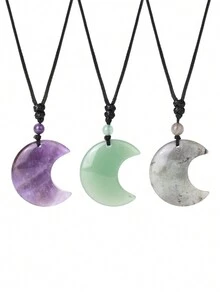 1件装灵气疗愈新月水晶项链天然石吊坠虎眼石紫水晶粉晶黑曜石蛋白石绳编项链 H092 - Necklace - 查看 3