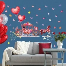 Valentine'S Day Wall Sticker Pink Heart Wall Sticker Princess Love Flower Basket Carriage Wall Sticker Peel Sticker Balloon Sticker Valentine'S Day Wedding Anniversary Decorative Window Sticker - Multicolor - View 2