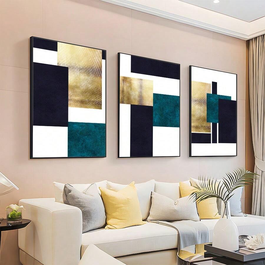 3入組無框現代豪華帆布裝飾掛畫,客廳裝飾抽象裝飾畫,帆布壁畫圖片,藝術禮品 - 彩色 - 查看 1
