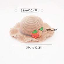 1頂卡通胡蘿蔔草莓裝飾波浪邊帽子,配有防風繩,適合兒童日常使用 - 粉色 - 查看 4