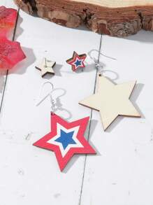 1套/4入流行幾何五角星木質耳環,女性珠寶,美國日禮物 - 彩色 - 查看 2
