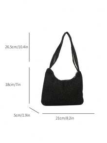 Fashionable Simple Style Shoulder Bag With Shiny Rhinestone, Can Be Used As Casual Crossbody Bag - Black - View 3