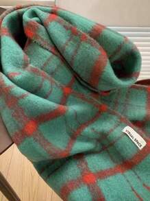 1入組女士圍巾，簡約、冷優雅、大氣、厚實格子紋、柔軟、保暖多用途，適用於秋冬季節 - 綠色 - 查看 5