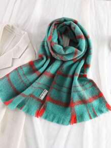 1入組女士圍巾，簡約、冷優雅、大氣、厚實格子紋、柔軟、保暖多用途，適用於秋冬季節 - 綠色 - 查看 4
