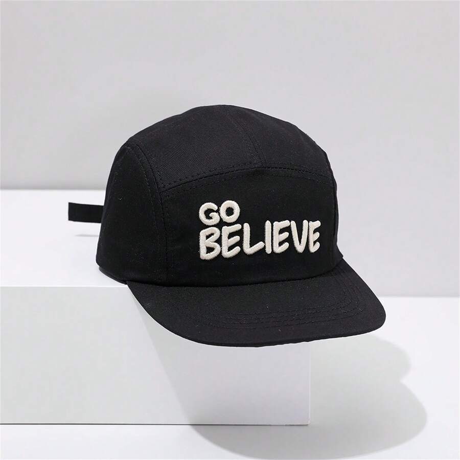 Embroidered Go Letters Cool Flat Brim Children's Baseball Cap For Boys Spring & Autumn Korean Style Sun Protection Hat - Black - View 1