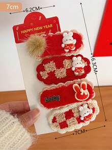 4入組女童時尚針織蝴蝶結髮夾,樹脂裝飾