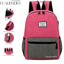 Shendy Vendy Set 3pzs Mochila Laptop De Gran Capacidad 15.6" Impermeable Escolar Con Carga Usb, bolso para estudiantes resistente al desgaste para viaje diario - Rosa - Ver 3