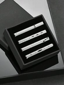 4pcs Silver Tie Trim, Suitable For Men's Outfit Matching And Party Wear - Silver - View 2