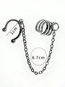 Nooxian New Chain-Integrated Non Piercing Clip On Earrings For Women, Gothic Style Simple Personalized Ear Cuff, Ear Hanger - Gun Black - View 3