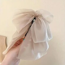 1 Miếng Đúng mốt Thanh lịch Nhiều lớp Lưới Kẹp tóc nơ Dành cho Cô gái , Phụ kiện tóc Quả chuối Chiếc kẹp tóc , Thích hợp Đối với Các bữa tiệc , Nhảy Các bữa tiệc Và Sử dụng hàng ngày - Màu Khaki - Xem 3