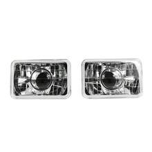 1Pair Head Lights Fit For Most Vehicles, Universal Chrome 7x6 Square H4 Diamond Projector Headlights Left Right By IKON MOTORSPORTS