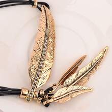1pc Alloy Antique Gold/Silver Feather, Leaf & Rhinestone Decor Multi-Layer Tassel Necklace, Suitable For Daily Wear For Women