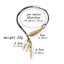 1pc Alloy Antique Gold/Silver Feather, Leaf & Rhinestone Decor Multi-Layer Tassel Necklace, Suitable For Daily Wear For Women