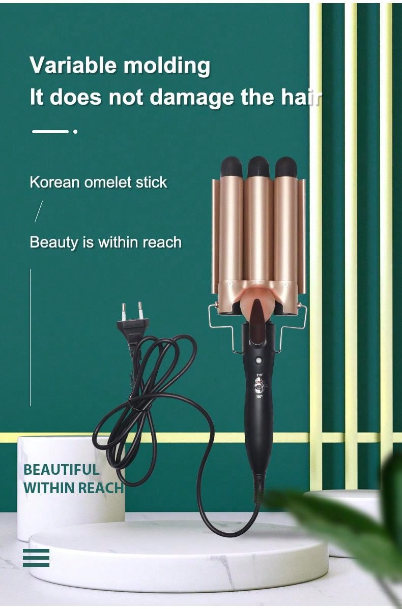 Korean Egg Rolls Curling Iron, Triple Barrel Egg Roll Curler, Water