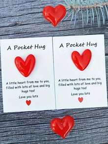 1張小口袋擁抱詩卡,隔離禮物,擁抱代幣,思念禮物,附帶鼓勵賀卡的可愛樹脂動物裝飾,特別的生日婚禮派對情人節禮物,家飾,房間裝飾,怪異的東西,便宜的東西 - 桃心 - 查看 3