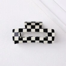 1 件裝女用格紋髮夾,秋冬幾何造型髮夾,優雅髮飾 - 黑與白 - 查看 6