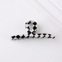 1 件裝女用格紋髮夾,秋冬幾何造型髮夾,優雅髮飾 - 黑與白 - 查看 5