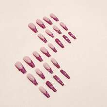 歐美精緻甜美個性黑色法式美甲閃粉愛心星星分離式指甲 - 彩色 - 查看 3