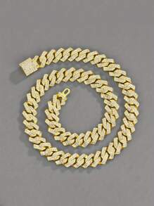 kuuioe 1 件嘻哈风格翻盖链项链，镶有水钻，闪亮时尚朋克风格珠宝，适合男女，情人节礼物，情人节，妈妈，母亲，母亲节，礼物 - 金黃色 - 查看 4