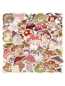 60入組可愛的卡通蘑菇貼紙、農舍風貼紙、蘑菇裝飾乙烯基防水貼紙,適用於水瓶、電腦、筆記本電腦、手機、行李箱等 - 60pcs貼紙 - 查看 1