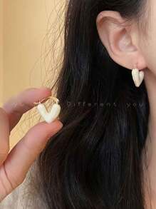 2pcs/Pair Young & Fresh Dangle Earrings, Oil Drop Heart Style, Unique Design, Jewelry - White - View 6