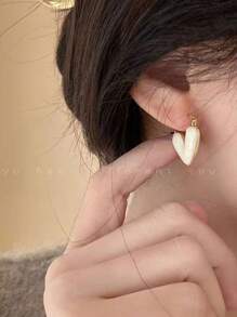 2pcs/Pair Young & Fresh Dangle Earrings, Oil Drop Heart Style, Unique Design, Jewelry - White - View 5