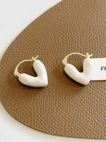 2pcs/Pair Young & Fresh Dangle Earrings, Oil Drop Heart Style, Unique Design, Jewelry - White - View 4