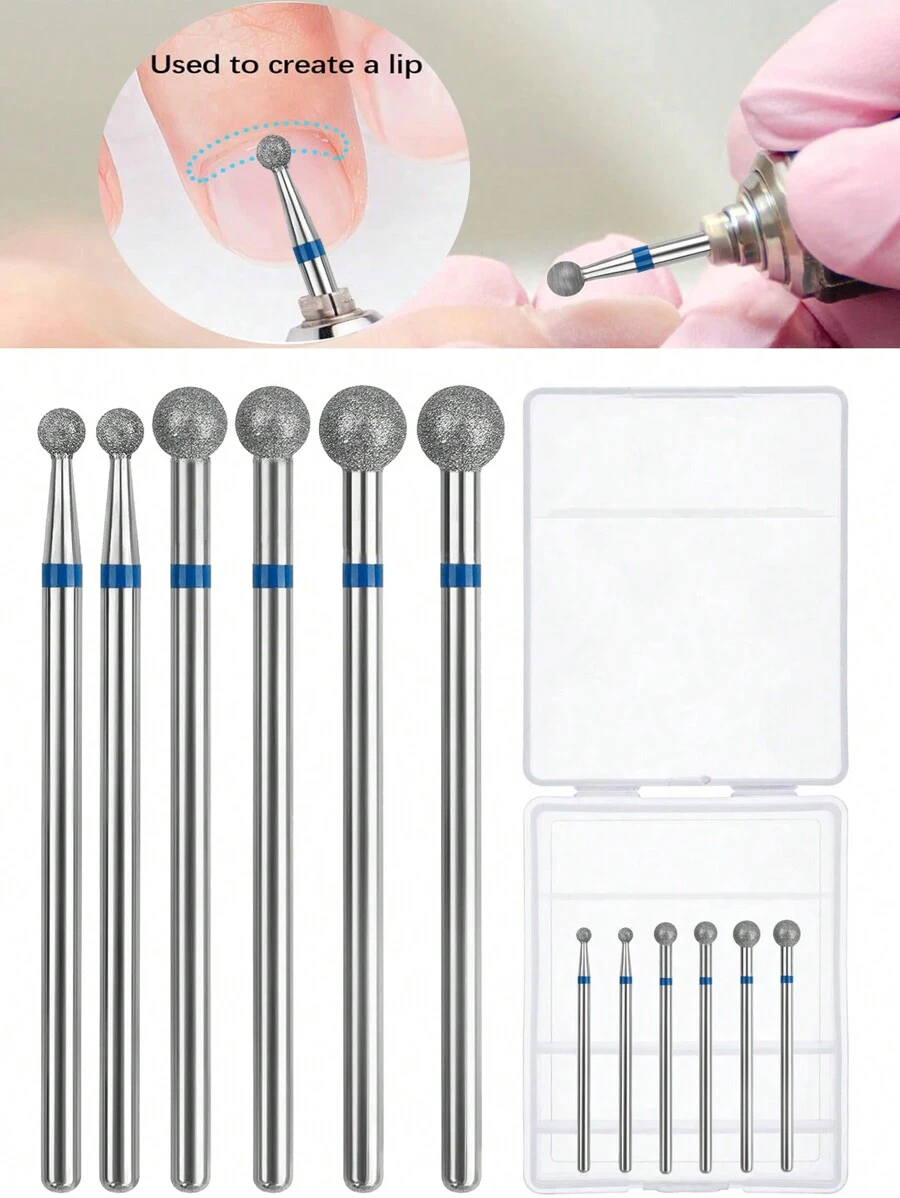 6pcs Ball Shape Cuticle Clean Nail Drill Bit 3/32'', Professional Carbide Diamond Nail Bit Nail Cleaner For Cuticle Dead Skin Nail Prepare, Two Way Rotate, Manicure Nail Salon Supplies,Nail Supplies,Nail Tools,Nail Art Tools,Back To School,Nails,Nail Tools For Press On Nails - Multicolor - View 1