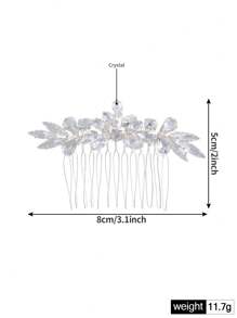 1pc Ladies' Rhinestone Simple Bridal Hair Comb, Suitable For Daily Wear & Wedding Occasions Royal Tiaras Valentine's Day Accessories - Silver - View 10