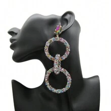 Bohemian Retro Long Round Drop Earrings With Sparkling Resin Decor Exquisite Ear Jewelry For Girls For Party Decor - 8 - View 9