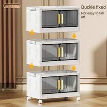 1pc Stackable Folding Storage Box, Multi-Layer Household Storage Cabinet, Plastic Free Installation Snack Storage Rack, Bedroom Wardrobe, Toy Building Block Storage Box, Home Organization And Storage Supplies, Room Decor, Home Decor - 1 Layer Folding Cabinet - View 4