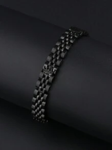 1pc Minimalist & Fashionable Three Crown Design Gold Stainless Steel Bracelet - Black - View 1