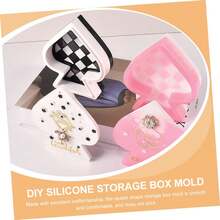 1set Peach-Shaped Storage Box Silicone Mold, Resin Mold For Jewelry Storage, Grid Pattern Mold - White - View 2