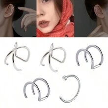 5入組不銹鋼假鼻環鼻夾身體珠寶,男女均適用 - 彩色 - 查看 1