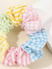 2pcs Women's Check Pattern Bowknot Hair Scrunchies With Rhinestones, Dating Hair Ties - Multicolor - View 2