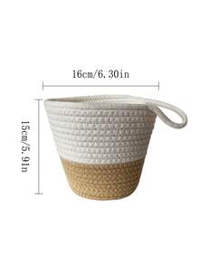 1pc Handmade Woven Desktop Storage Basket With Handle, Can Be Used For Cosmetics, Snacks, Keys, And Other Small Items - Multicolor - View 2
