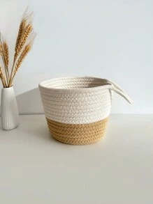 1pc Handmade Woven Desktop Storage Basket With Handle, Can Be Used For Cosmetics, Snacks, Keys, And Other Small Items - Multicolor - View 1