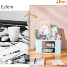 桌面分格組織盒,方便放文具、化妝品、護膚品和小物品 - 淺藍色 - 查看 7